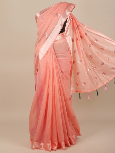 

Pothys Peach-Coloured Floral Embroidered Saree