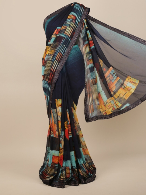 

Pothys Navy Blue & Yellow Abstract Printed Saree