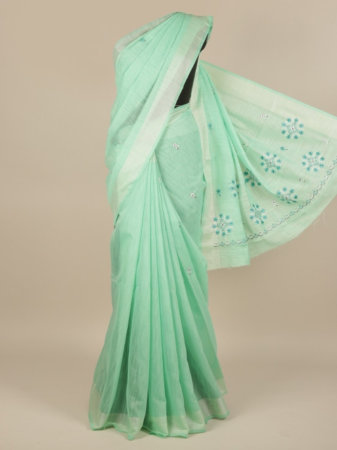 

Pothys Green & Silver-Coloured Floral Embroidered Saree