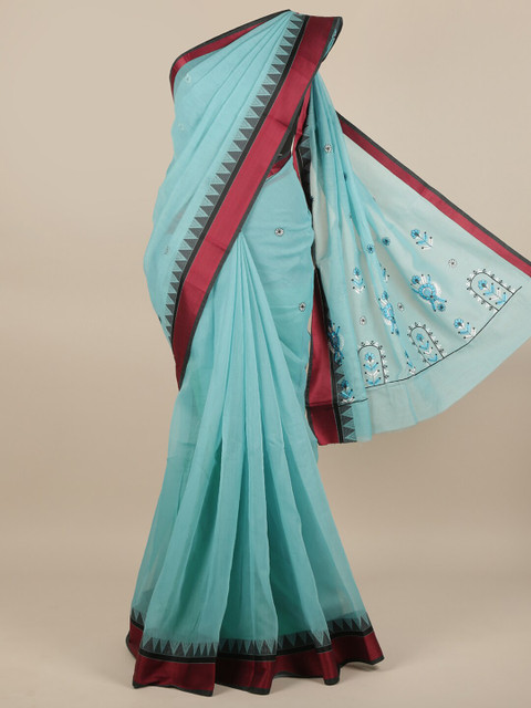 

Pothys Blue & Maroon Ethnic Motifs Embroidered Saree