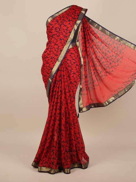 

Pothys Red & Blue Floral Printed Saree