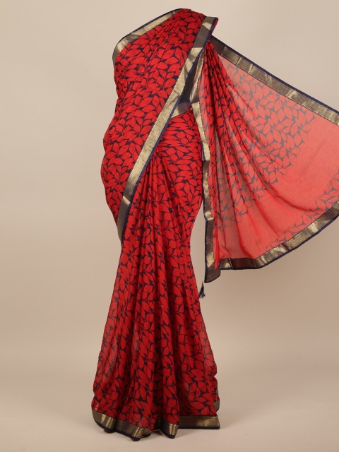 

Pothys Red & Blue Floral Printed Saree