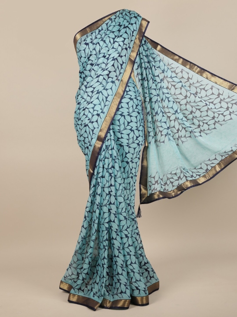 

Pothys Blue & Navy Blue Floral Printed Saree
