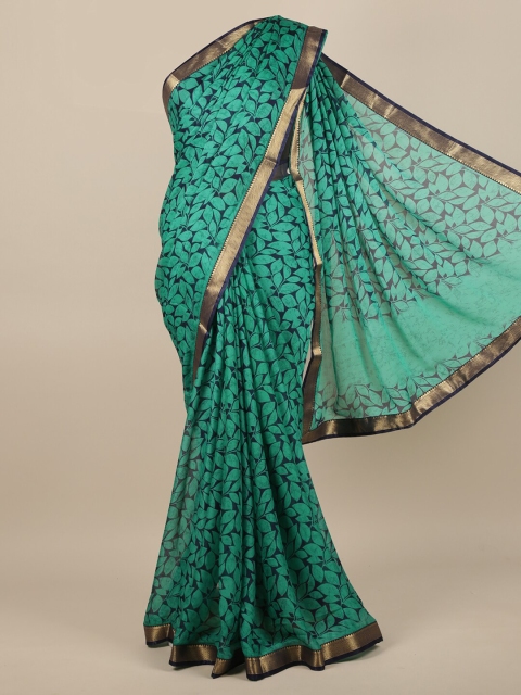 

Pothys Green & Navy Blue Floral Printed Saree