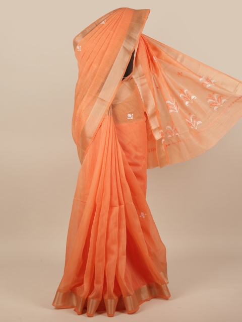 

Pothys Orange & Gold-Coloured Floral Embroidered Saree
