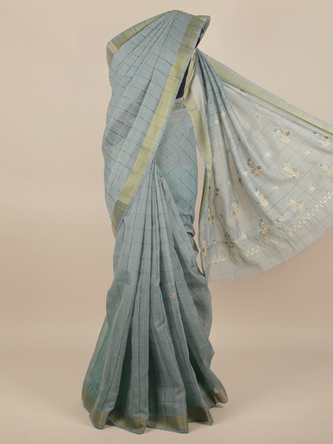 

Pothys Grey & Gold-Coloured Checked Embroidered Saree