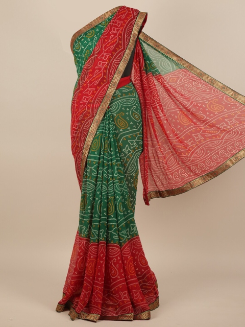 

Pothys Red & Green Bandhani Printed Saree