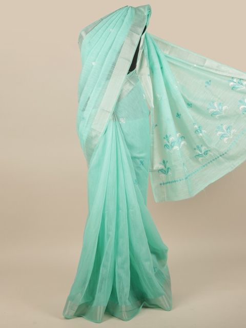

Pothys Green & Silver-Coloured Ethnic Motifs Embroidered Saree