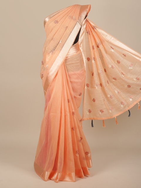 

Pothys Peach-Coloured Floral Embroidered Saree