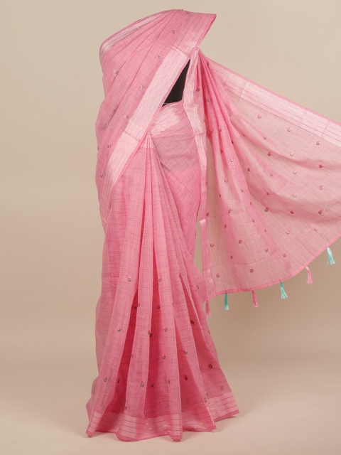 

Pothys Pink & Silver-Coloured Ethnic Motifs Embroidered Saree