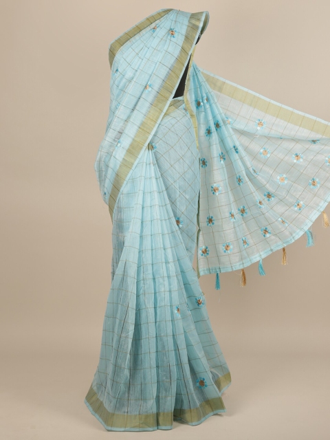 

Pothys Blue & Gold-Coloured Checked Embroidered Saree