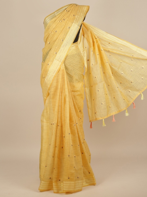 

Pothys Yellow Floral Embroidered Saree