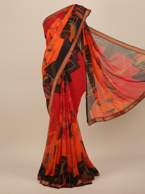 

Pothys Women Red & Black Poly Chiffon Geometric Printed Saree
