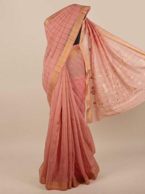 

Pothys Women Pink & Gold-Toned Cotton Blend Embroidered Saree