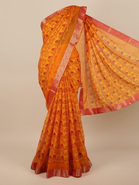 

Pothys Women Yellow & Red Poly Chiffon Floral Printed Saree