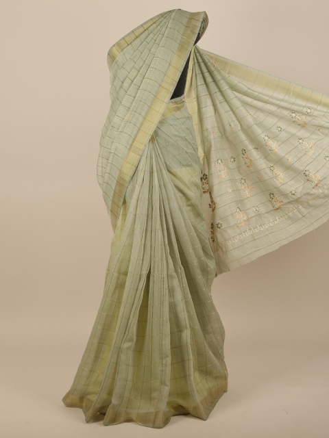 

Pothys Women Green & Gold-Toned Cotton Blend Embroidered Saree