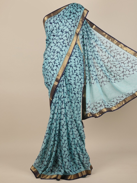 

Pothys Blue Poly Chiffon Floral Printed Saree