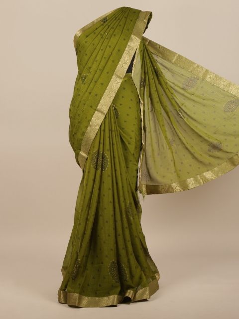 

Pothys Women Green & Gold-Toned Poly Chiffon Ethnic Motifs Printed Saree