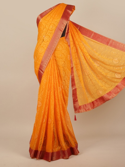 

Pothys Poly Chiffon Yellow & Red Poly Chiffon Floral Printed Saree