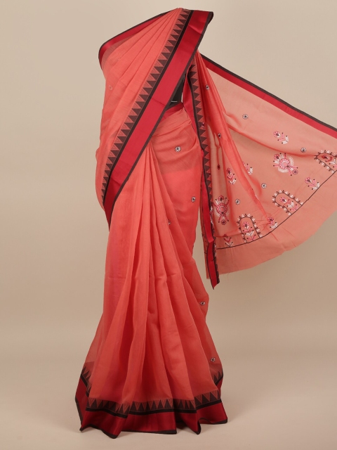 

Pothys Women Pink & Black Cotton Blend Embroidered Saree