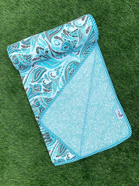 

BELLA CASA Teal Floral Printed Reversible100 % Cotton Single 180 GSM AC Dohar