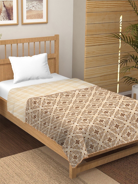 

BELLA CASA Brown Ethnic Motifs Printed Reversible100 % Cotton Single 180 GSM AC Dohar