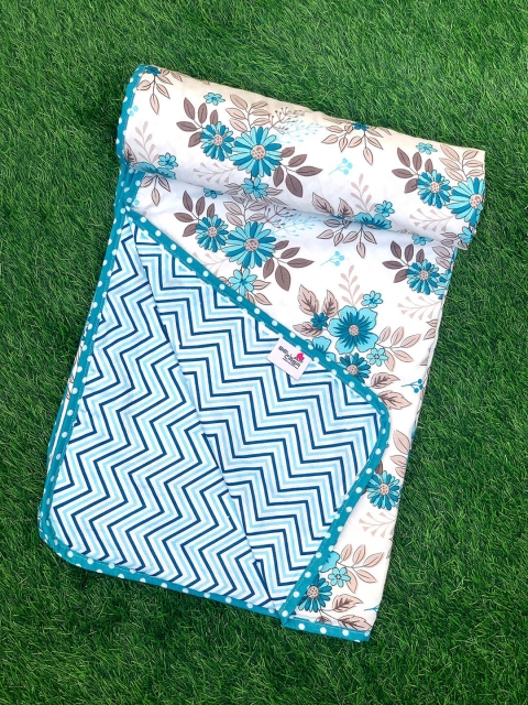 

BELLA CASA Blue Floral Printed Reversible100 % Cotton Single 180 GSM AC Dohar