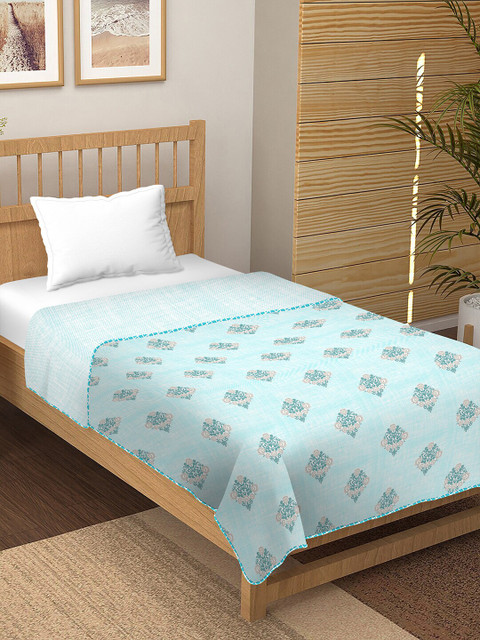 

BELLA CASA Unisex Blue Floral Printed Reversible100 % Cotton Single 180 GSM AC Dohar