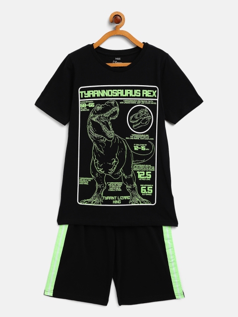 

Marks & Spencer Boys Black & Fluorescent Green Printed Night suit