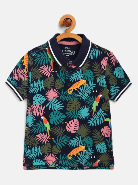 

Marks & Spencer Boys Navy Blue Floral Polo Collar T-shirt