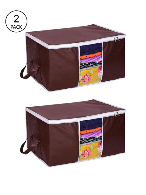 

prettykrafts Set Of 2 Brown Solid Storage Bags With Transparent Window