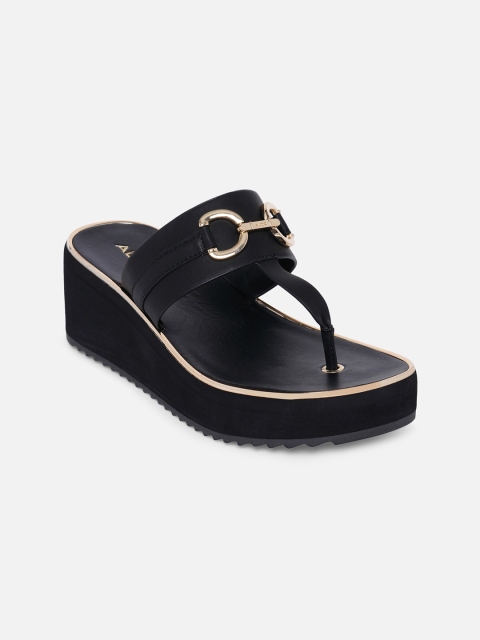 

ALDO Women Black & Gold-Toned Wedge Sandals with Buckles