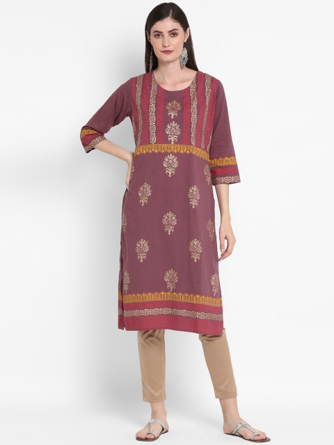 

ZOEYAMS Women Mauve & Beige Ethnic Motifs Printed Kurta