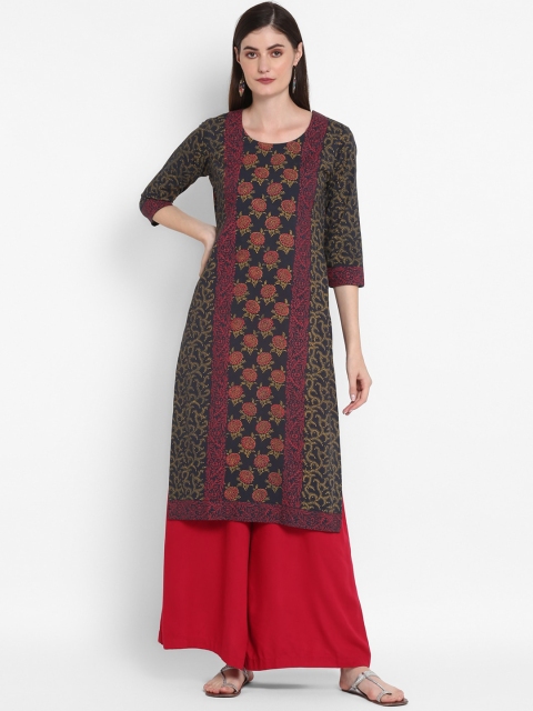 

ZOEYAMS Women Grey & Red Ethnic Motifs Printed Kurta