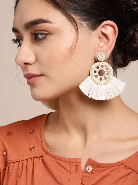 

Sangria Cream-Coloured Tasselled Circular Drop Earrings