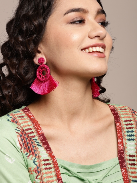 

Sangria Fuchsia Beaded Fringed Circular Drop Earrings