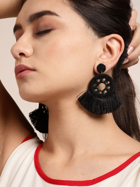 

Sangria Black Beaded Fringed Circular Drop Earrings