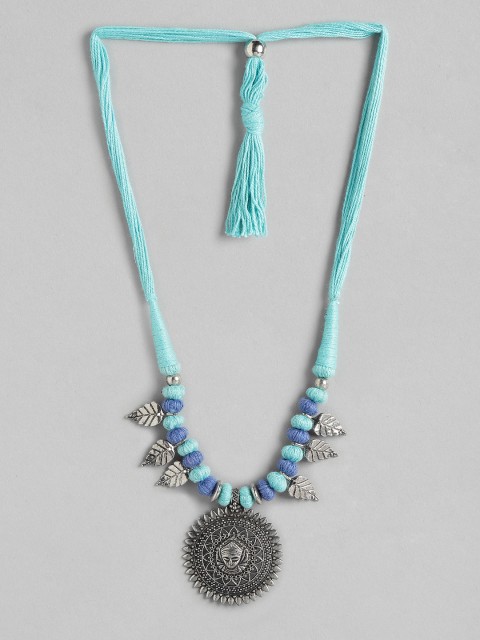 

Sangria Silver-Toned & Blue Oxidised Necklace