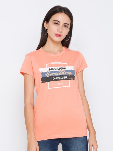 

ZOLA Women Peach-Coloured Printed Regular Top