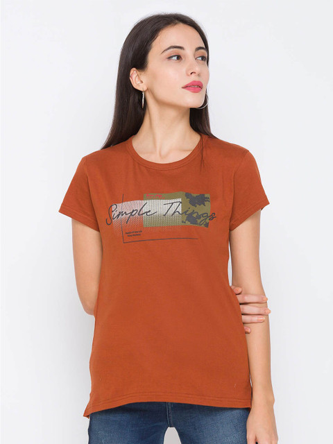 

ZOLA Women Brown Printed Pure Cotton Regular Top