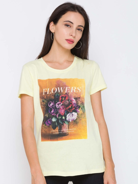 

ZOLA Women Yellow & Pink Graphic Printed Top