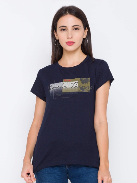 

ZOLA Women Navy Blue Printed Slim Fit T-shirt