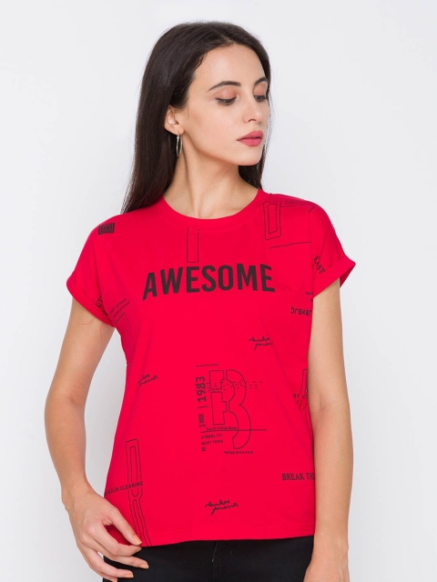 

ZOLA women Red & Black Printed Pure Cotton Regular Top