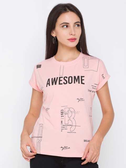 

ZOLA Women Peach-Coloured Printed Regular Top
