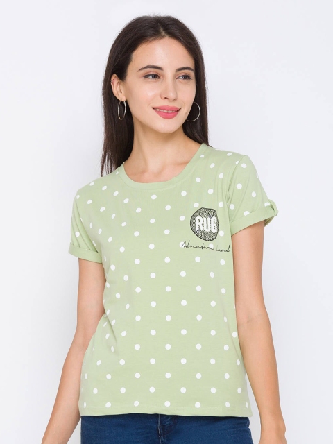 

ZOLA Green Printed Polka Dot Pure Cotton Regular Top