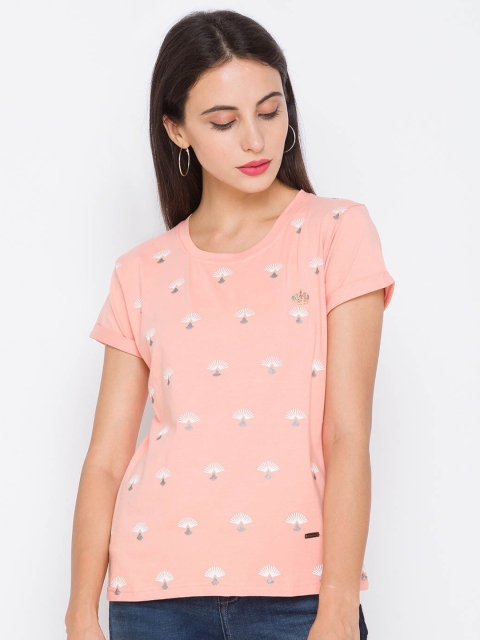 

ZOLA Peach-Coloured Printed Pure Cotton Regular Top