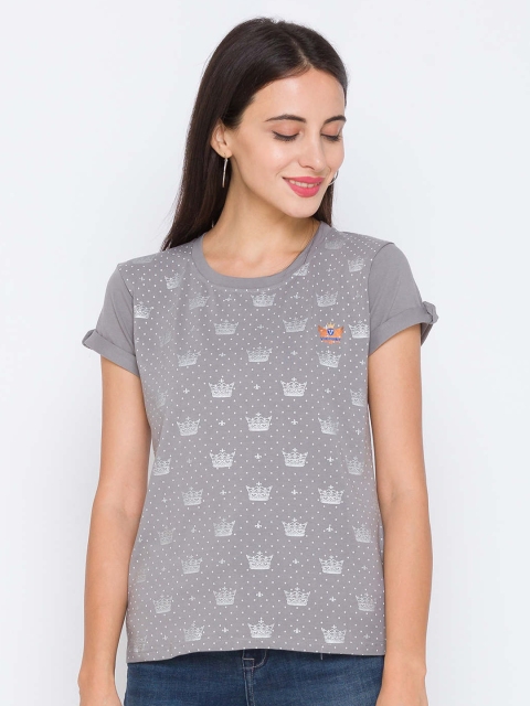 

ZOLA Women Grey & White Printed Regular Top