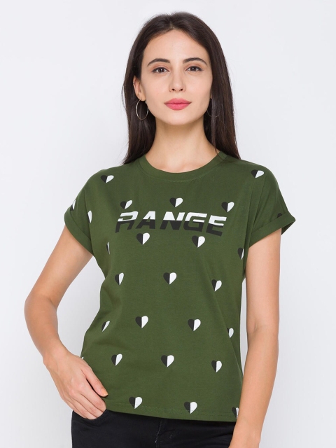 

ZOLA Olive Green Printed Pure Cotton Extended Sleeves Regular Top