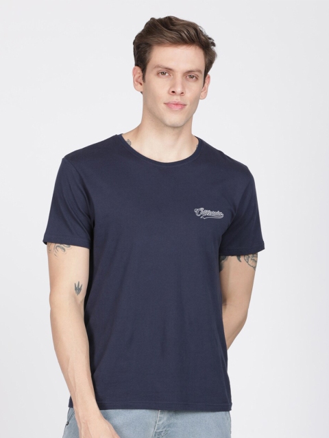 

MASH UNLIMITED Men Navy Blue Solid Slim Fit T-shirt