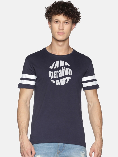 

MASH UNLIMITED Men Navy Blue Typography Printed Slim Fit T-shirt